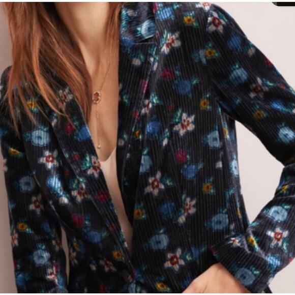 ett:twa Anthropologie Blooming Floral Velvet Blazer Womens Jacket Small Petite - Picture 10 of 10